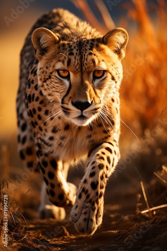 Majestic cheetah on the hunt in the open plains, Generative AI