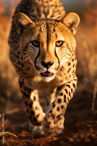 Majestic cheetah on the hunt in the open plains, Generative AI