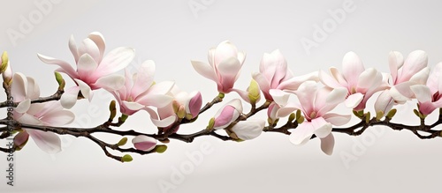 Flowers of a white pink hue resembling the magnolia