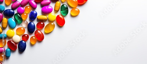 On a bright surface there are numerous tablets of various colors spread around