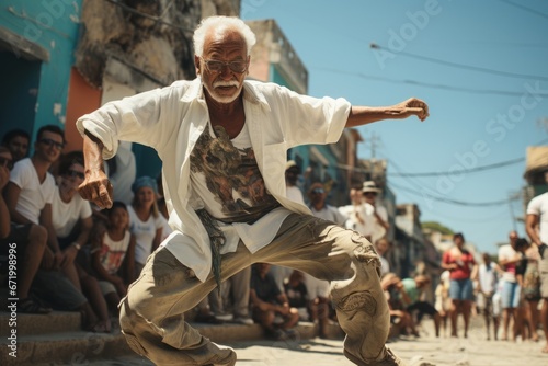 Capoeira mestre (master) leading a roda, Generative AI photo