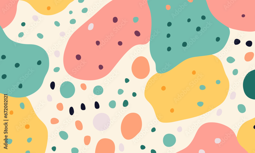 Abstract doodle design terrazo pattern with pastel background in the style of a 1970's handdrawn illustration Abstract doodle design terrazo pattern with pastel background in the style of a 1970's handdrawn illustration