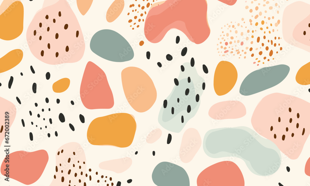Abstract doodle design terrazo pattern with pastel background in the style of a 1970's handdrawn illustration Abstract doodle design terrazo pattern with pastel background in the style of a 1970's handdrawn illustration