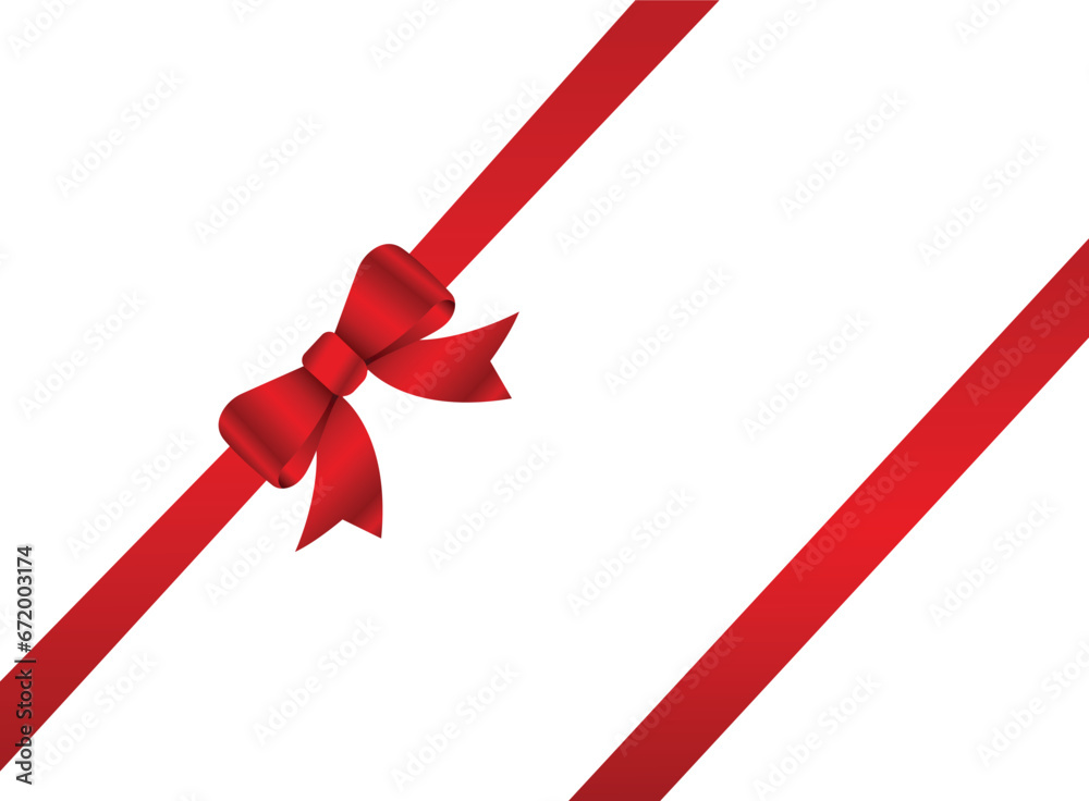 Red bow realistic shiny satin and ribbon place on corner of paper with shadow vector Red bow realistic shiny satin and ribbon place on corner of paper with shadow vector