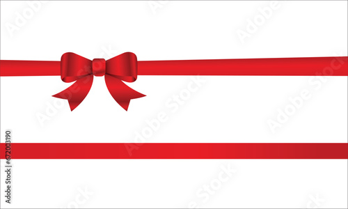Red bow and horizontal ribbon realistic shiny satin with shadow for decorate your greeting card or website vector