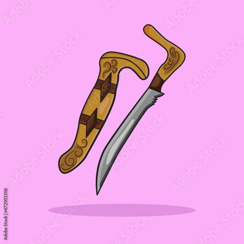 Acehnese Traditional Rencong Vector Icon Illustration. Television Vintage Icon Concept Yellow soft Isolated. Flat Cartoon Style Suitable for Web Landing Page, Banner, Flyer, Sticker, Card, Background