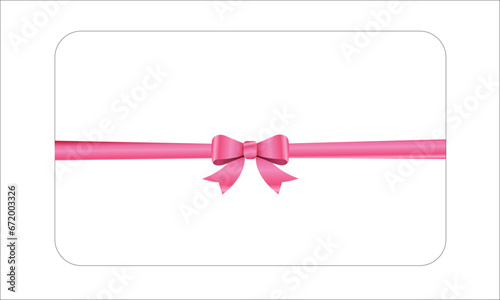 Blank Gift card with Pink bow and ribbon realistic shiny satin vector template design for your business isolated on white background