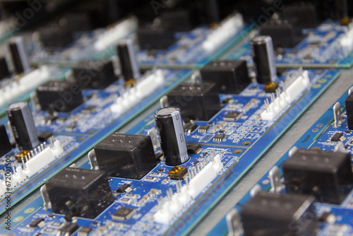 Obraz na płótnie PCB printed circuit board, Computer Chip with Transistors Electromechanical 