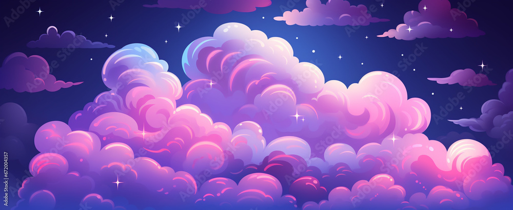 Modern purple abstract cloud illuminated with neon light ring on dark night sky Modern purple abstract cloud illuminated with neon light ring on dark night sky