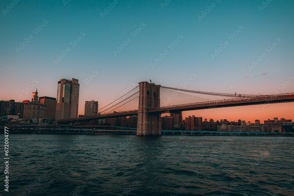 NEW YORK  and Brooklin bridge at dusk