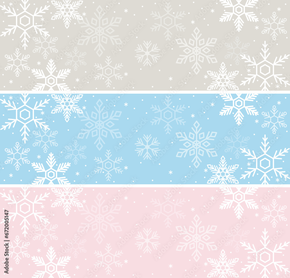 バナー　 フレーム　雪　冬　背景　シンプル　コピースペース　イラスト素材セット