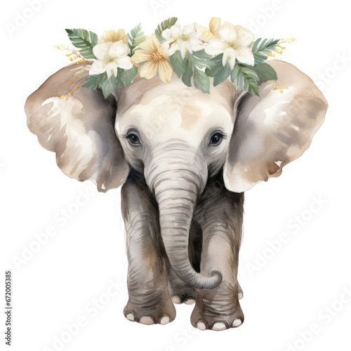 African Elephant baby animals with flower Illustration  Generative Ai
