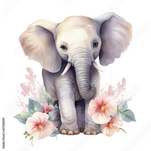 African Elephant baby animals with flower Illustration  Generative Ai