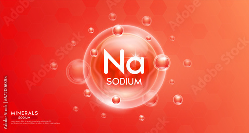 Sodium minerals inside red bubble floating in the air. Vitamins complex essential supplement to the health care. For food  nutrition and medicine. Science medical concept. Banner 3D vector.