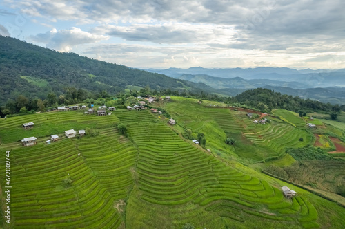 Aerial view of terrace rice field at Ban Pa Bong Piang, Chiang Mai, Thailand