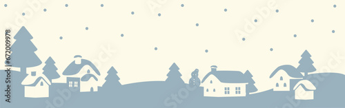 冬 バナー フレーム web 背景 街並み 雪景色 シルエット シンプル イラスト素材