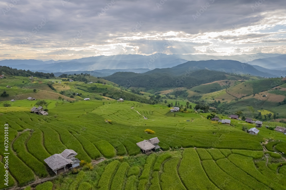 Aerial view of terrace rice field at Ban Pa Bong Piang, Chiang Mai, Thailand Aerial view of terrace rice field at Ban Pa Bong Piang, Chiang Mai, Thailand