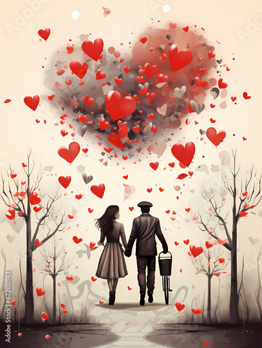 illustration de la Saint Valentin avec des amoureux et des coeurs