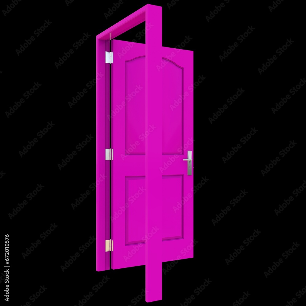 Pink door Wide-Open Access Point on Pure White Isolated Background Pink door Wide-Open Access Point on Pure White Isolated Background
