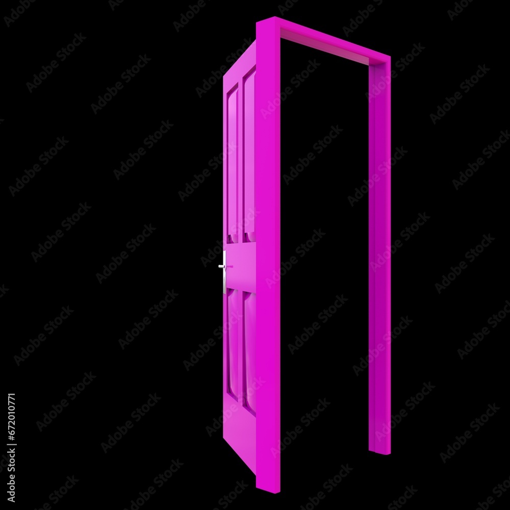 Pink door Opened Gateway in Pure White Isolated Environment Pink door Opened Gateway in Pure White Isolated Environment