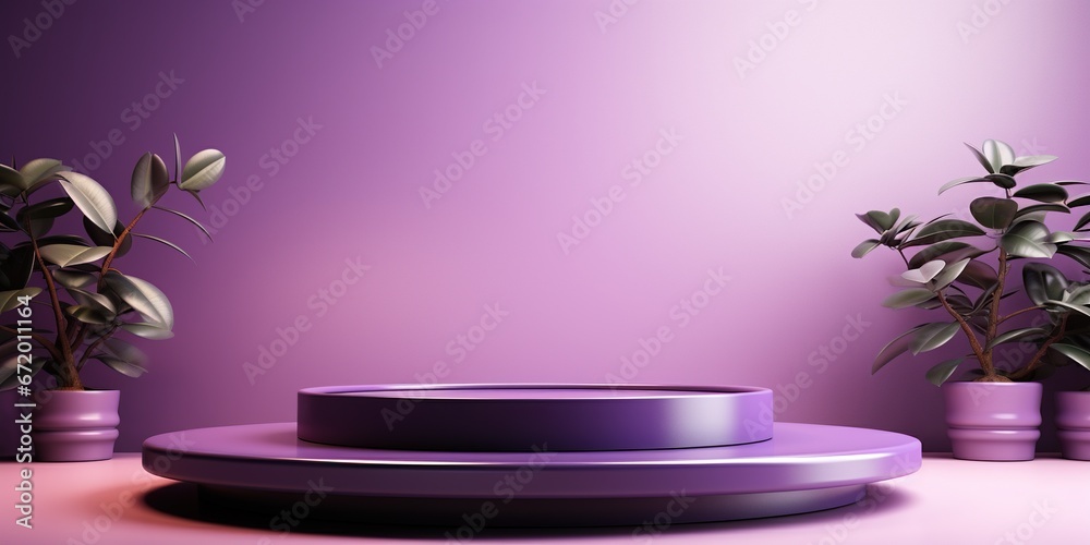 3d rendering of purple podium for product presentation. Mock up.