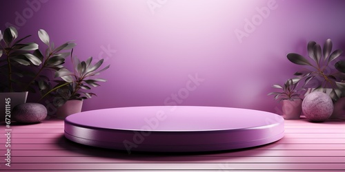 3d rendering of purple podium for product display. Platform for product presentation.