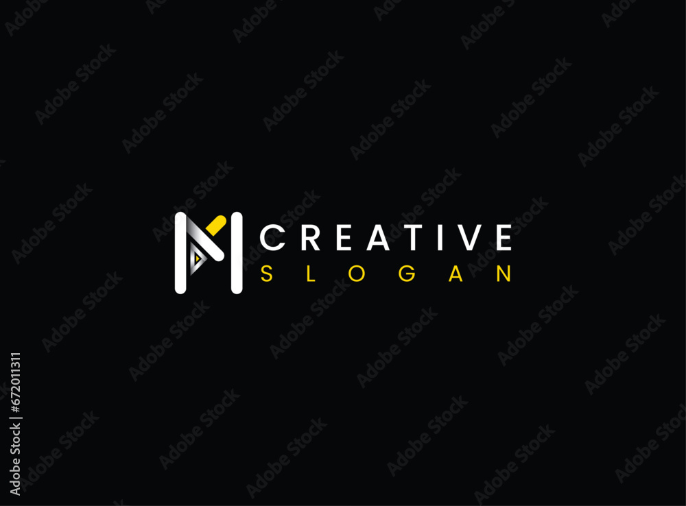 Fototapeta premium Music player logo design. Letter M with play button vector illustration 