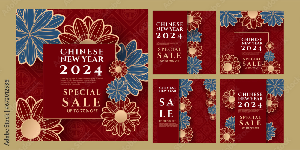 Chinese new year promotion discount social media post vector illustration template set Chinese new year promotion discount social media post vector illustration template set