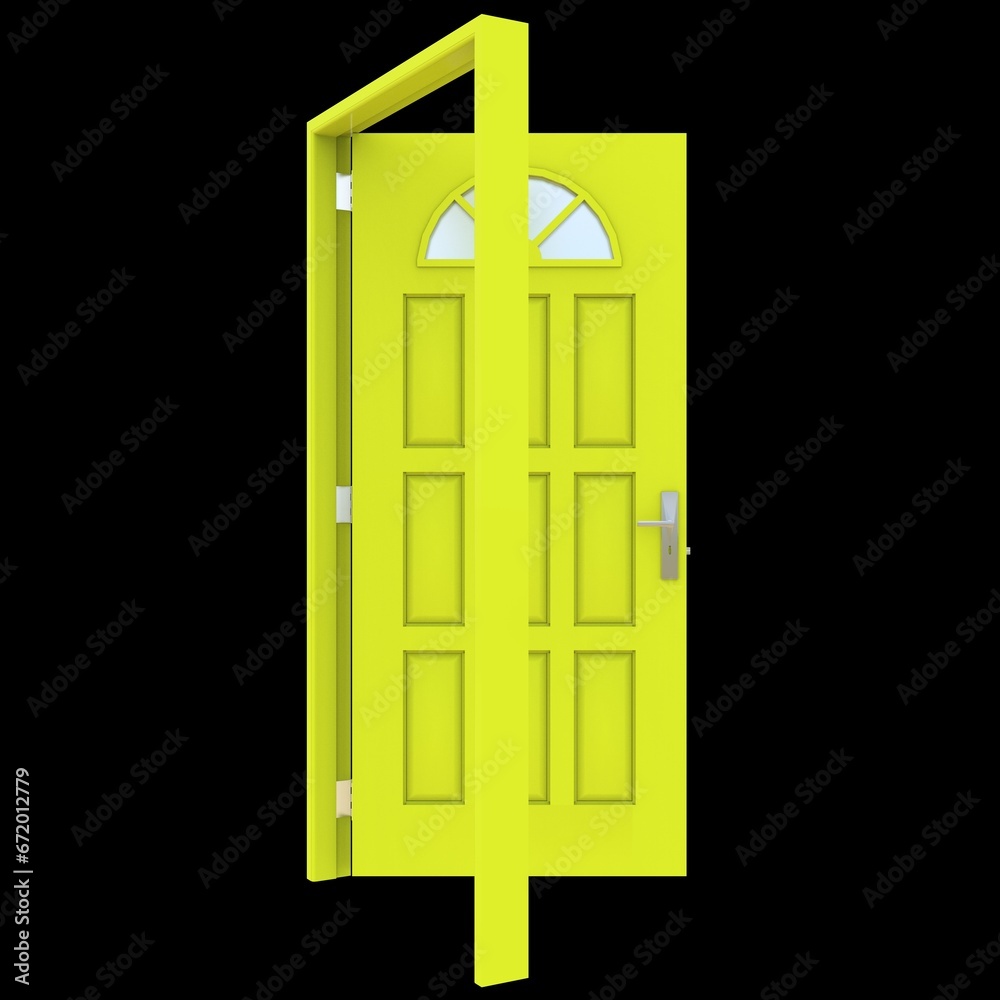 Yellow door Illuminated Pathway on Pure White Isolated Canvas