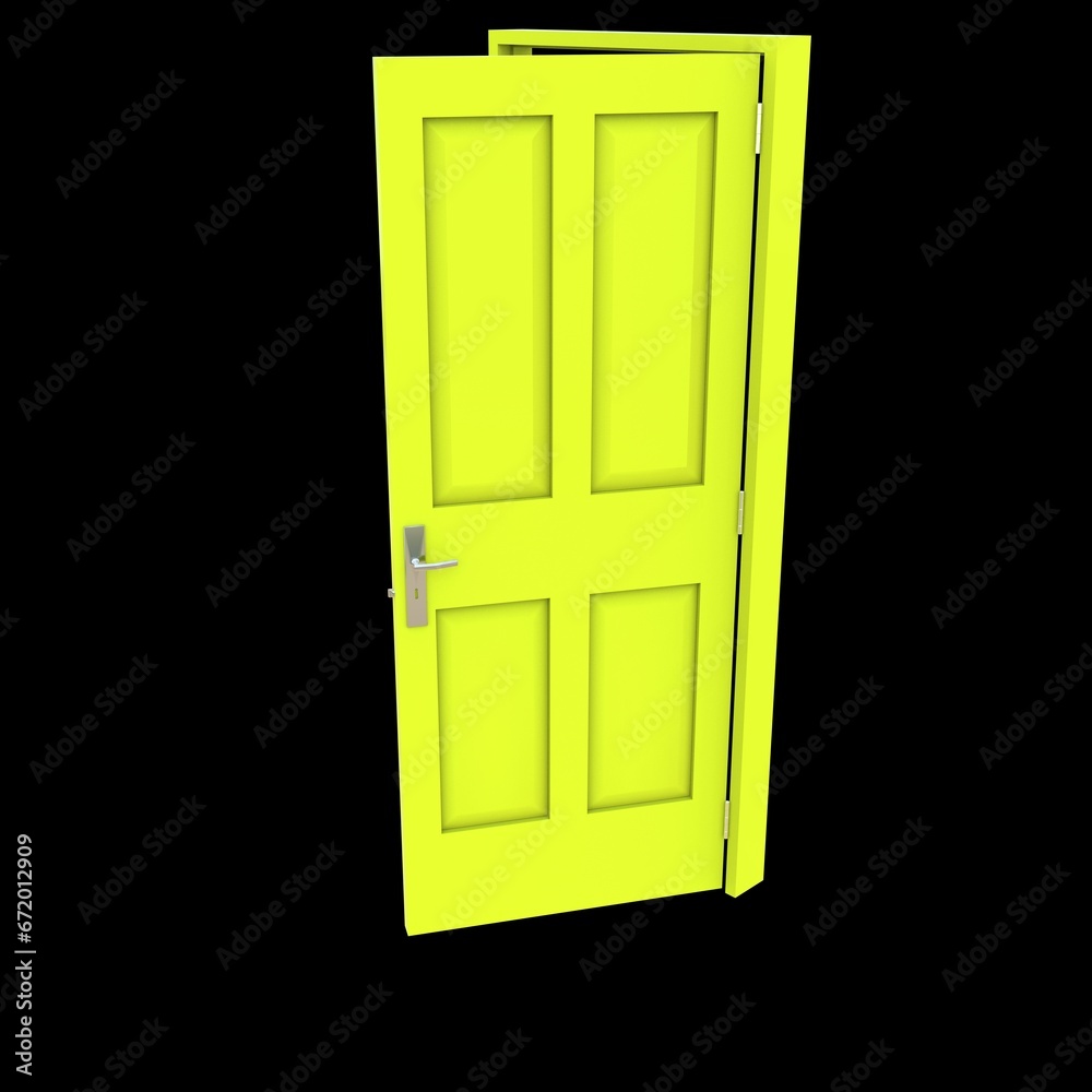 Yellow door Unbarred Pathway on White Background Isolation