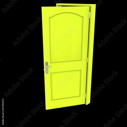 Yellow door Revealed Portal against White Isolated Backdrop