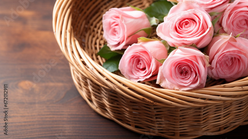 pink roses in a basket HD 8K wallpaper Stock Photographic Image 