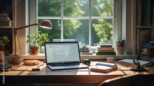 Details of home office in the morning, office close to nature, office window © CStock