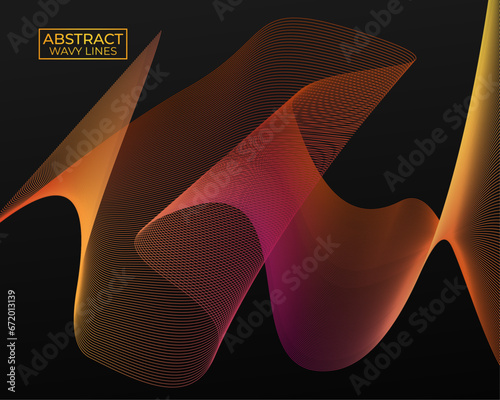 Abstract Vector wavy lines pattern smooth curve flowing dynamic blue green gradient light isolated on black background for concept of technology, digital, communication, science.