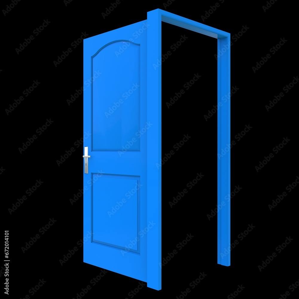 Blue door Opened Access Point in White Background Isolation