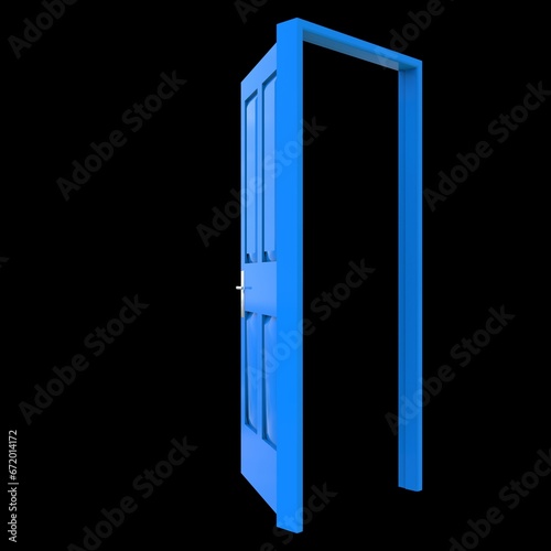 Blue door Unlocked Gateway on Isolated White Surface