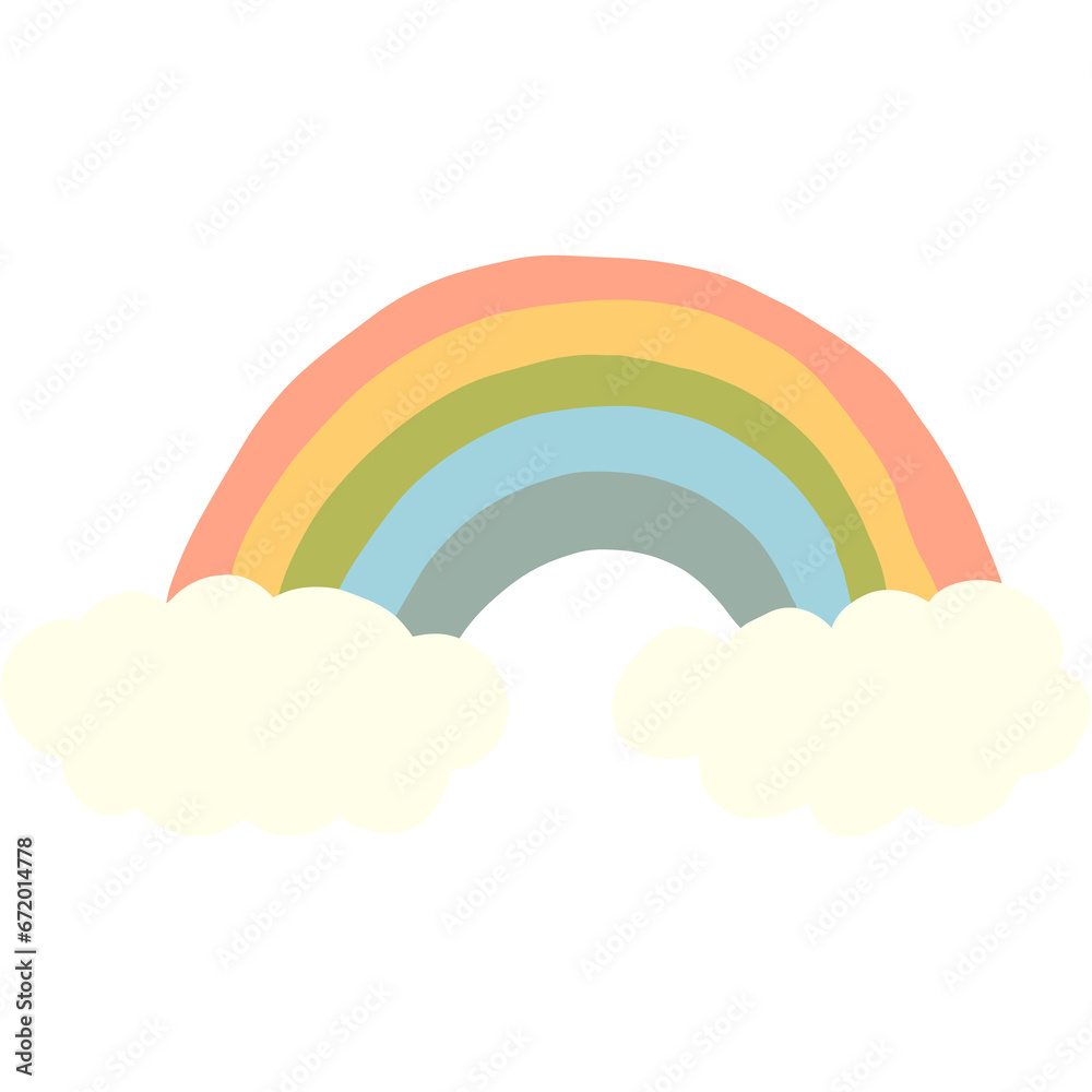 A colorful rainbow with fluffy clouds. A colorful rainbow with fluffy clouds.