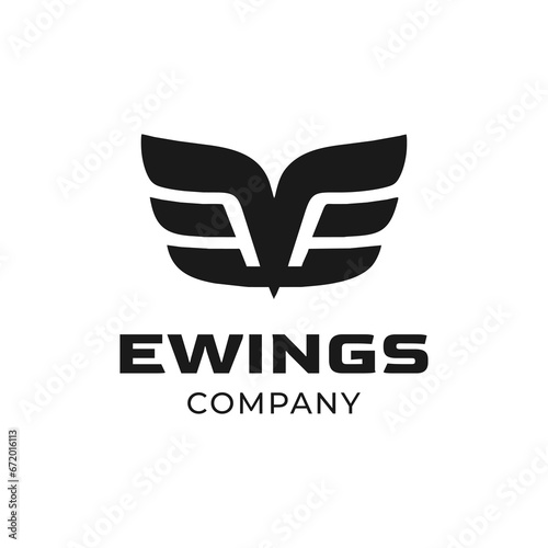 Simple and modern letter E with Wings logo design