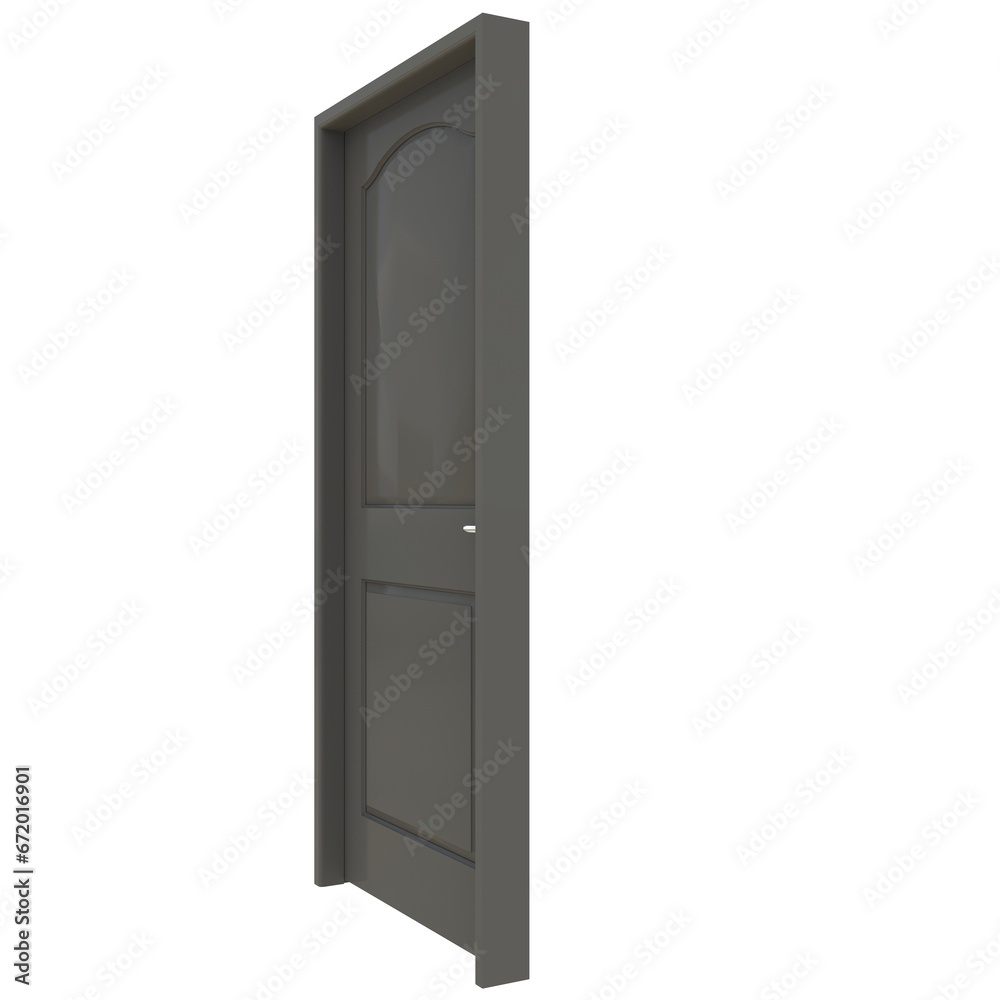 Gray door Unbarred Gateway in Pure White Isolated Environment Gray door Unbarred Gateway in Pure White Isolated Environment