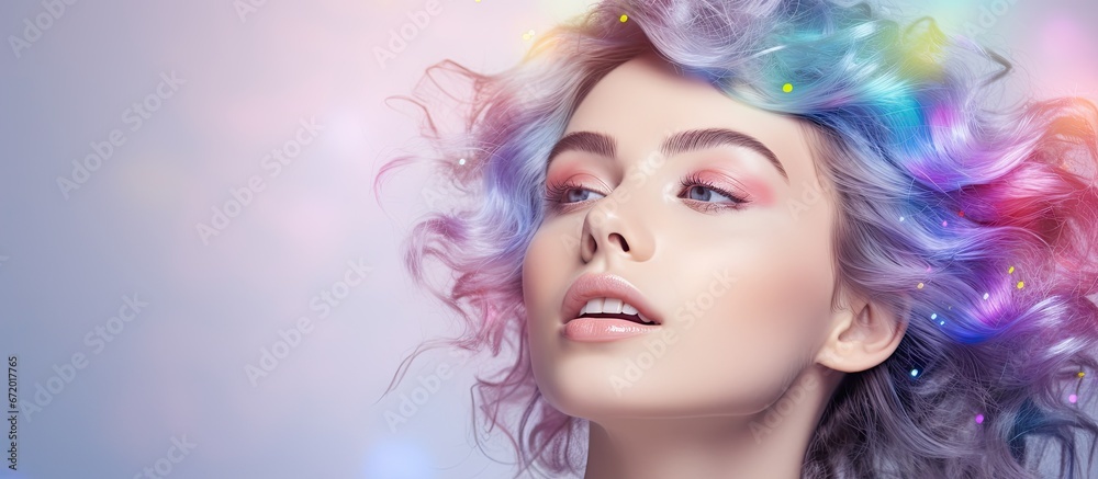 A stylish lady with damp hair sporting shimmering hues on her face and embellishing it with star shaped stickers