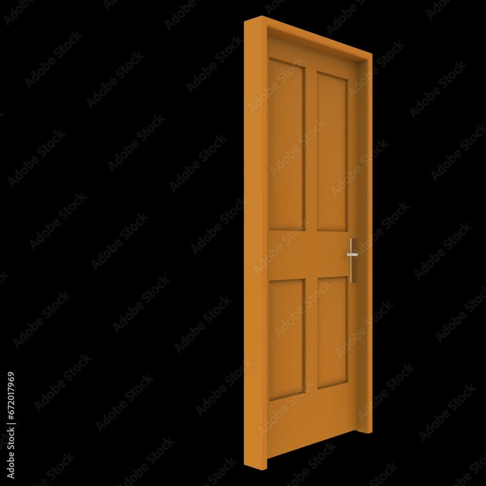 Orange door Wide-Open Pathway with Isolated White Setting Orange door Wide-Open Pathway with Isolated White Setting