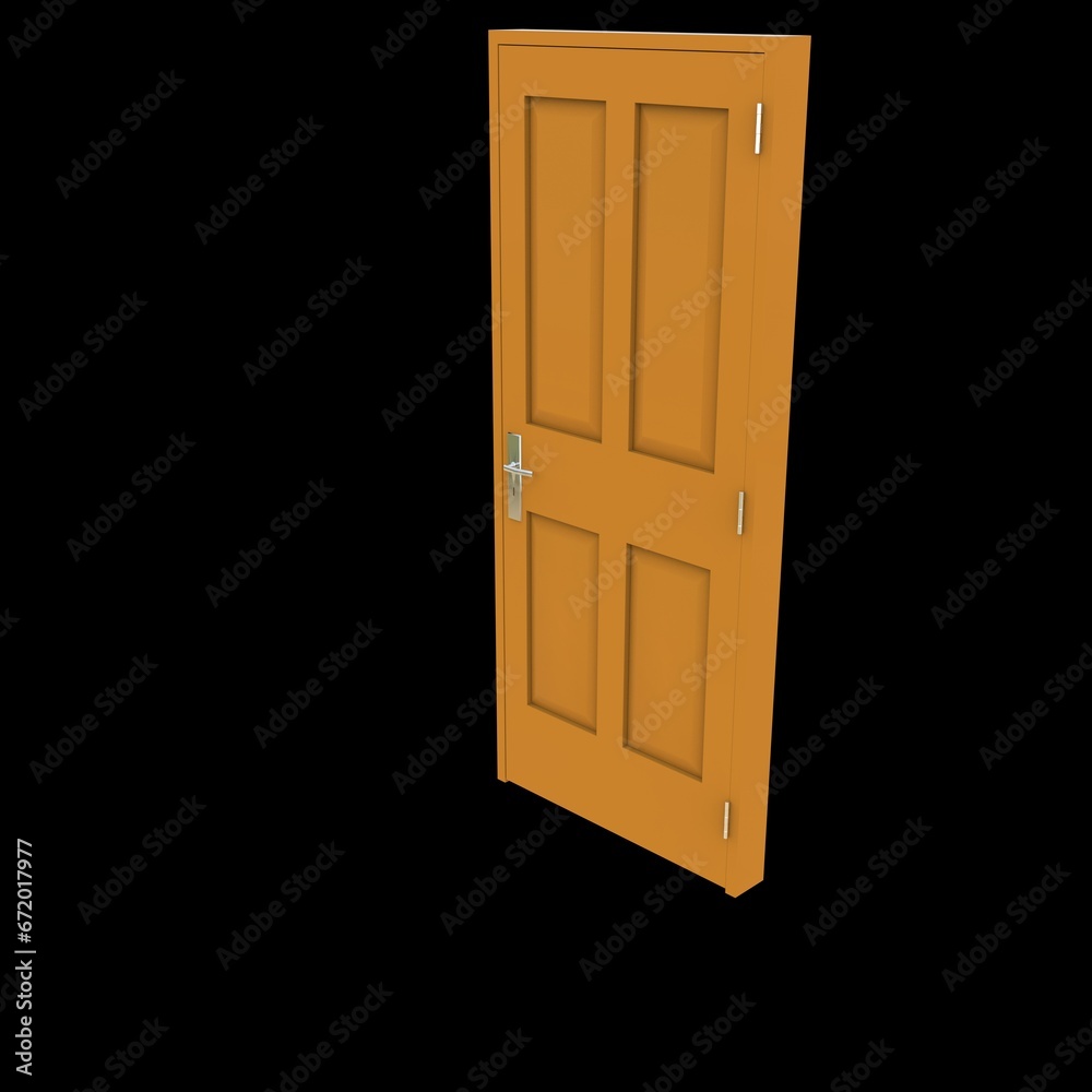 Orange door Unlocked Doorway on Isolated White Surface Orange door Unlocked Doorway on Isolated White Surface