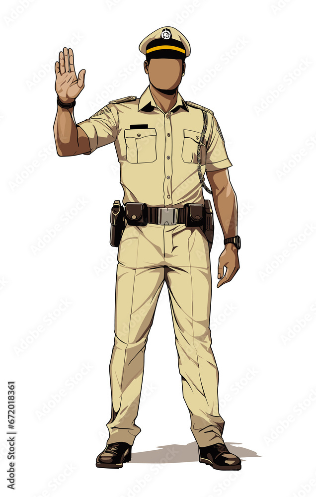 Indian police officer in uniform with gun