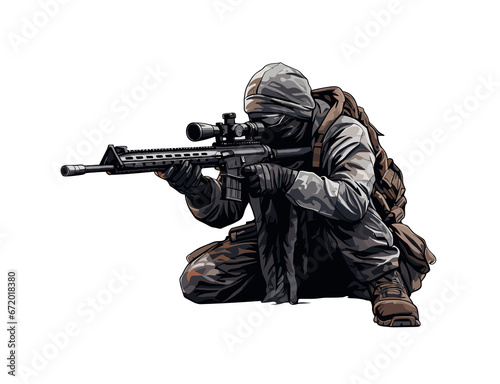 Soldier, sniper with gun isolated