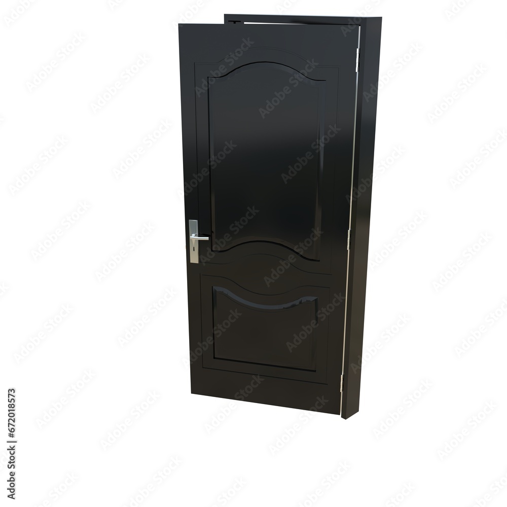 Black door Wide-Open Doorway in Pure White Isolated Environment Black door Wide-Open Doorway in Pure White Isolated Environment