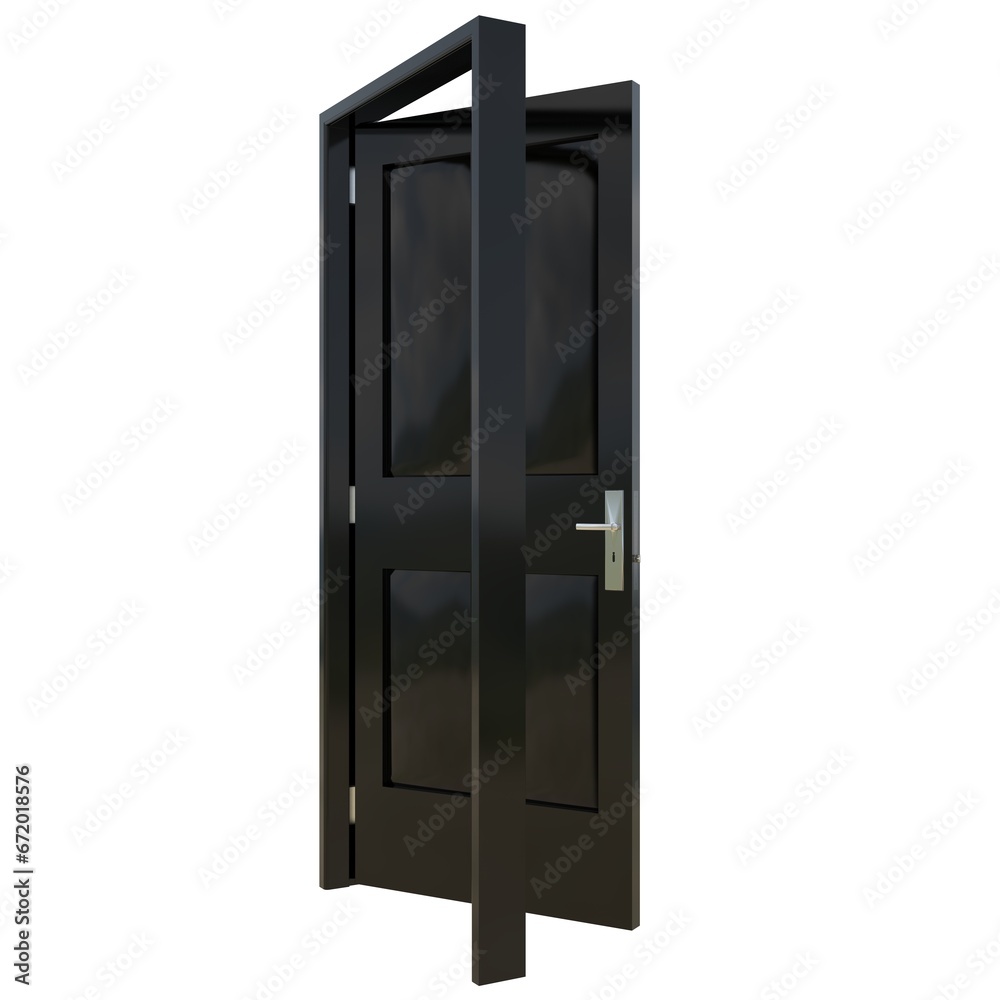 Black door Unlocked Pathway on Isolated White Canvas Black door Unlocked Pathway on Isolated White Canvas