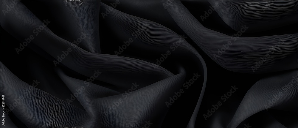 Obraz premium Wavy black organza fabric detailed texture background from Generative AI