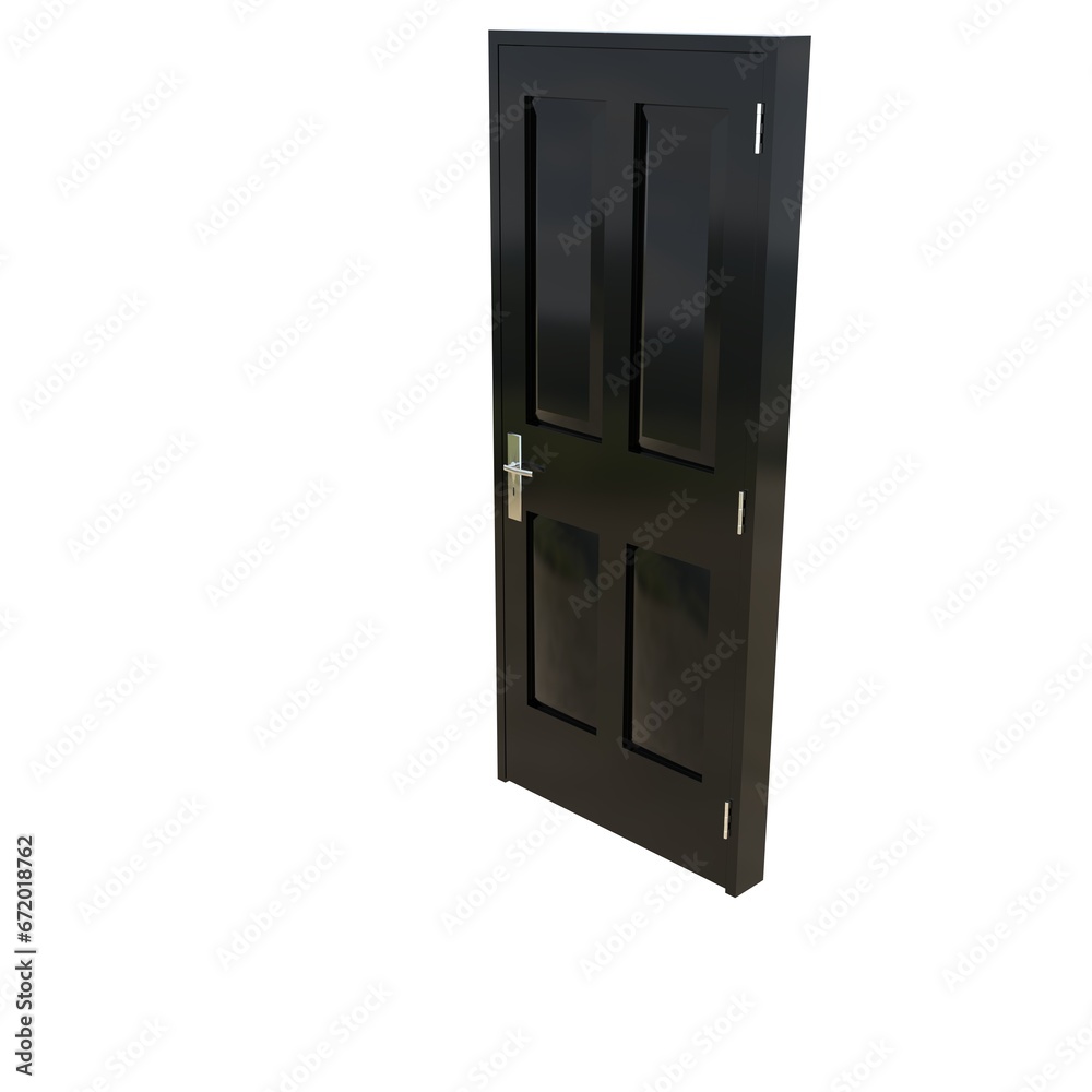 Black door Unsealed Gateway on Isolated White Surface