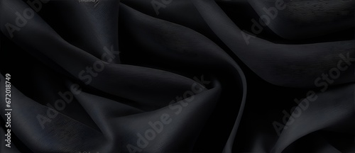 Wavy black organza fabric detailed texture background from Generative AI photo