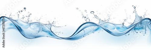 Horizontal water banner with wave effect, 3:1 resolution, blue color, water drops, space for text